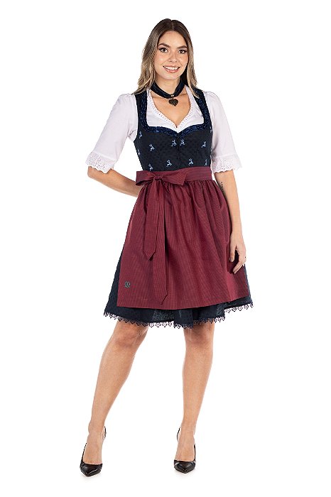 Vestido Bordado Marinho e Vermelho