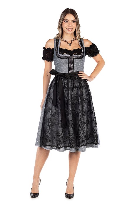 Vestido Midi Grafite e Preto