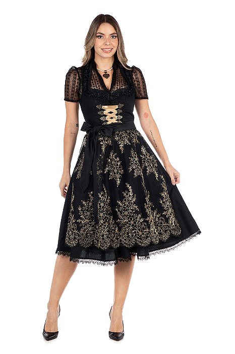 Vestido Midi Preto e Dourado