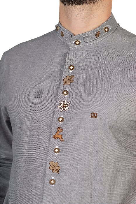 Camisa Gola Padre Cinza Bordada
