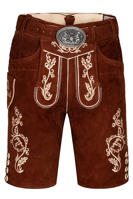 Bermuda de Couro Marrom Lederhosen com Cinto