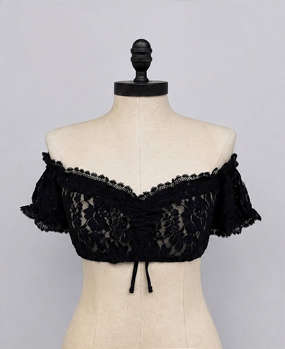 Blusa Ciganinha Renda Preta Fiore