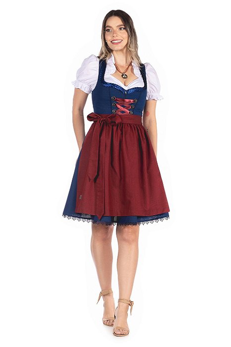 Vestido Azul e Vermelho Escuro