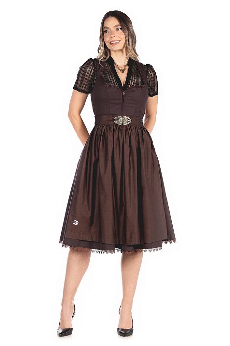 Vestido Midi Marrom com Fivela
