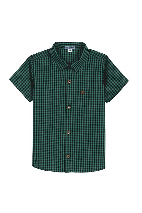 Camisa Infantil Verde Escuro Xadrez Manga Curta