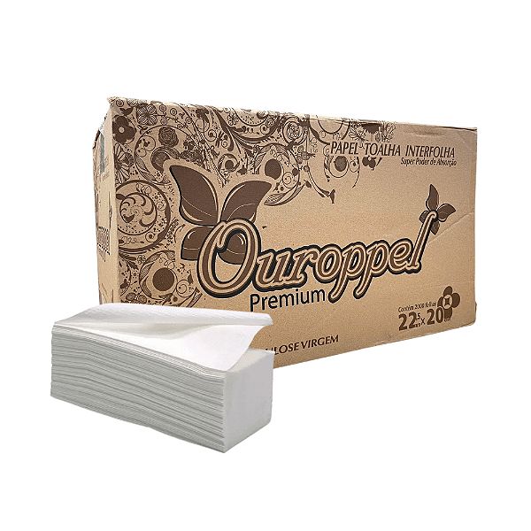 Papel Toalha Interfolhado Folha Simples 100% Celulose 2.000 Folhas 22,5x20cm Ouroppel