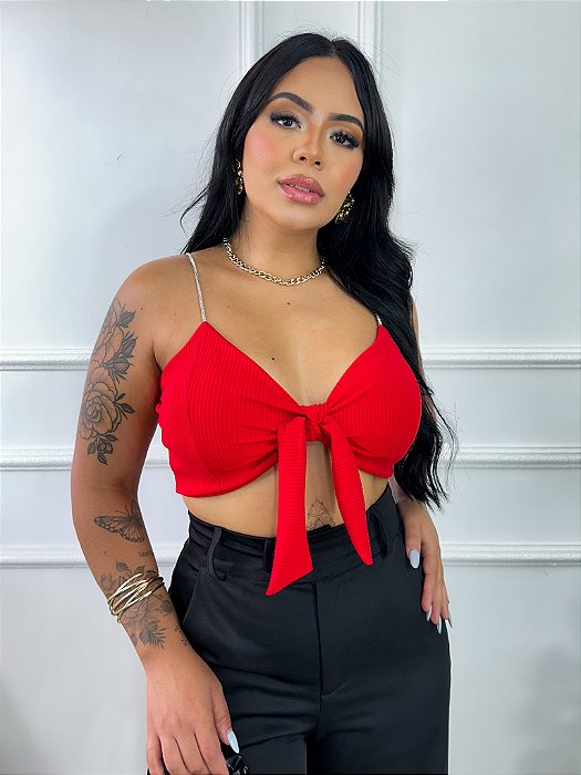 Cropped Laço c/ alça strass