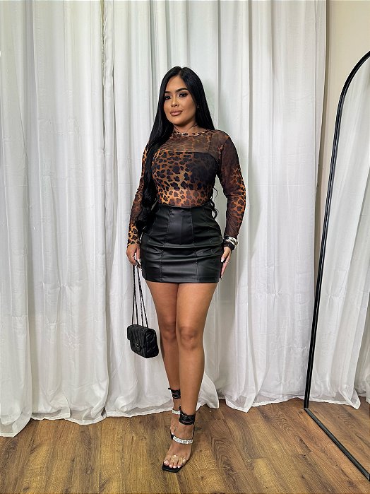 Short Saia Ana Couro Fake