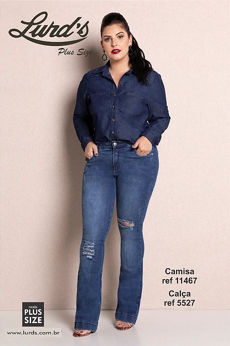 calça jeans flare plus size feminina