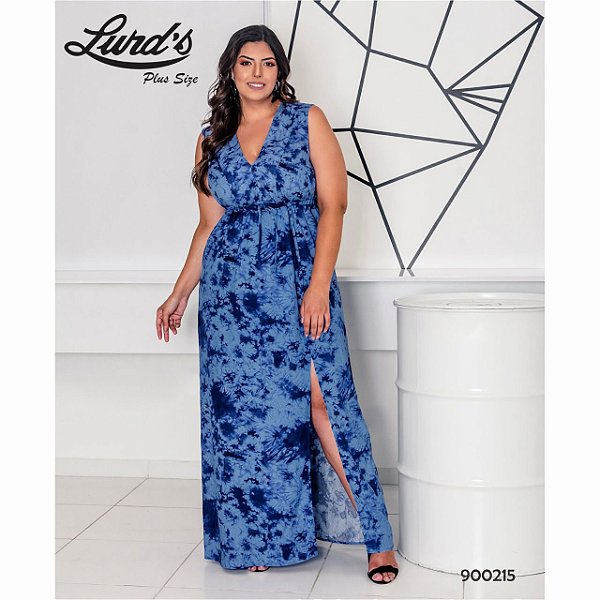 vestido longo azul plus size