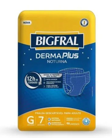 Fralda Bigfral Derma Plus Noturna G com 7 unidades
