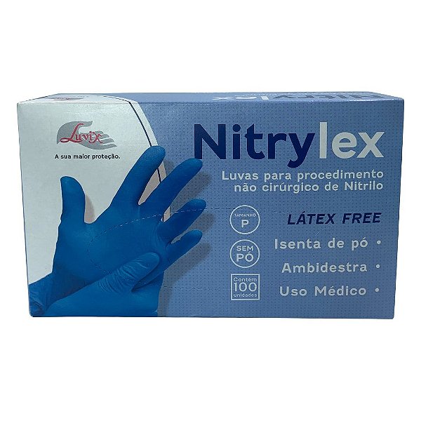 Luva Proc. Nitrílica sem pó P Azul Nitrylex - Luvix