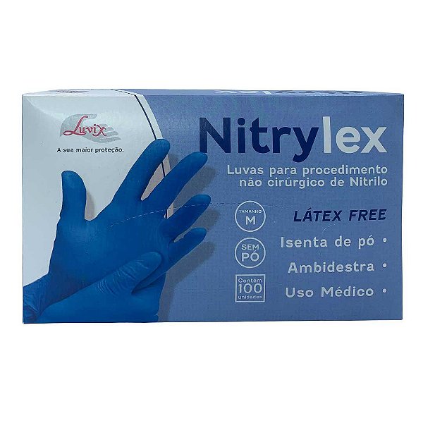 Luva Proc. Nitrílica sem pó M Azul Nitrylex - Luvix