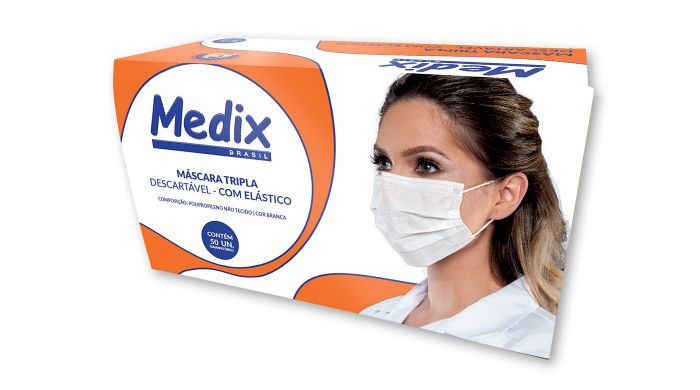 Máscara Tripla Descartável com Elástico C/ 50 Unid - Medix