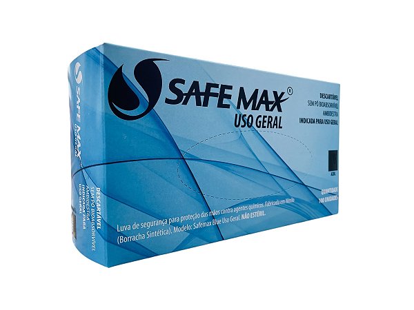 Luva Nitrílica SafeMax Sem Pó Azul Tamnho P