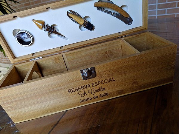 Conjunto para vinho caixa bamboo 94189