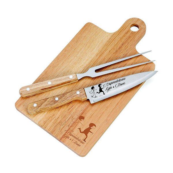 Kit churrasco tabua e faca e garfo personalizado