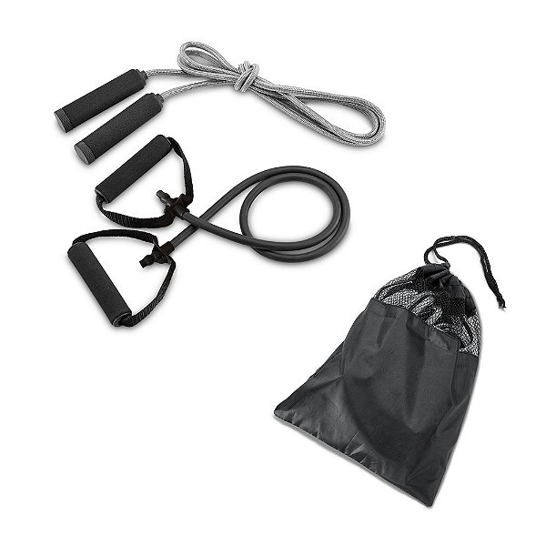 25 Conjunto fitness composto por elástico e corda de pular 98086