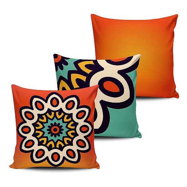 Conjunto 3 Almofadas Decorativas 45x45 com enchimento Mandala - ALMAND007