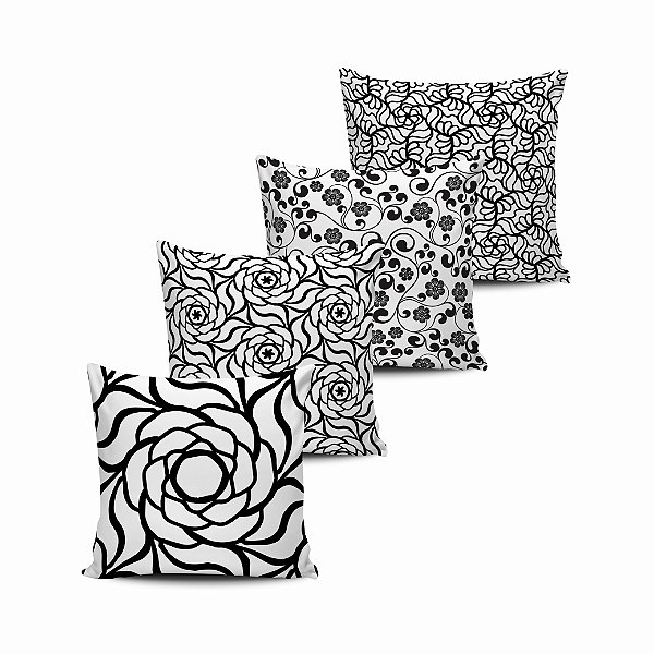 Conjunto 4 Almofadas Decorativas Geometricas Black White  45x45 com enchimento