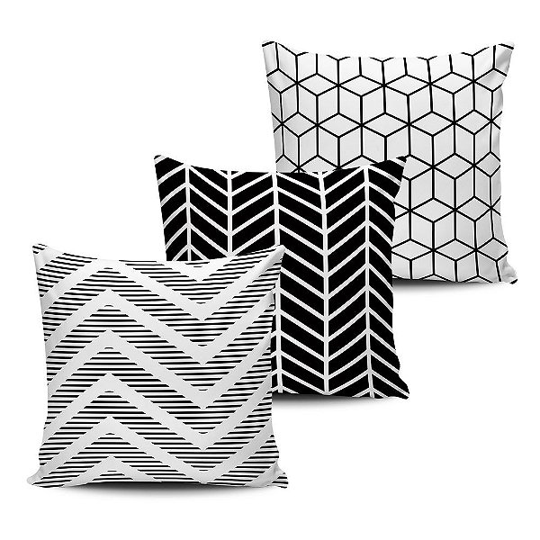 Conjunto 3 Almofadas Decorativas 45x45 com enchimento - GEOBLACK02