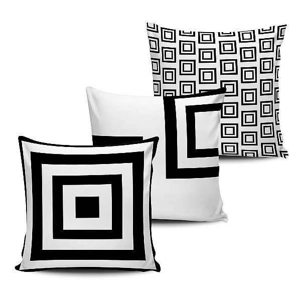 Conjunto 3 Almofadas Decorativas 45x45cm com enchimento - GEOBLACK15