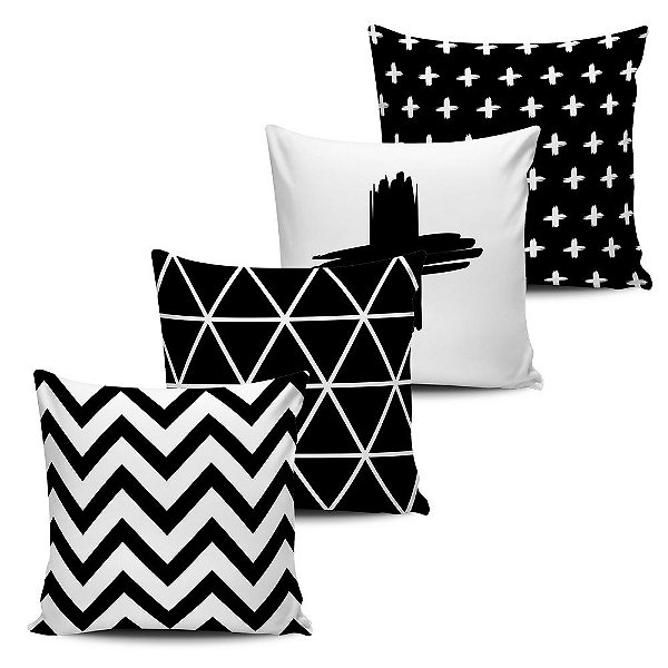 Conjunto 4 Almofadas Decorativas 45x45cm com enchimento Geometricas Black White