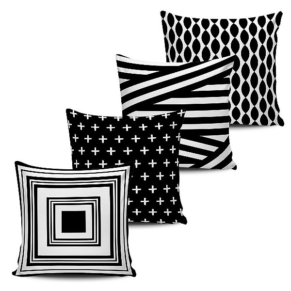 Conjunto 4 Almofadas Decorativas 45x45cm Geometricas Black White