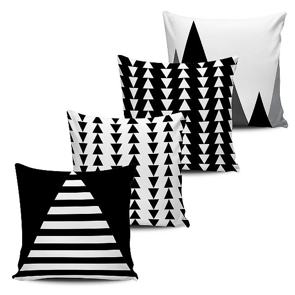 Conjunto 4 Almofadas Decorativas 45x45cm Geometricas Black White