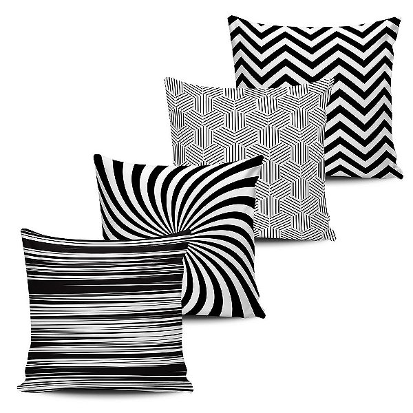 Conjunto 4 Almofadas Decorativas 45x45cm Geometricas Black White