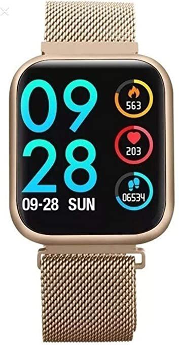 Relogio Smartwatch P80 Dourado Com 2 Pulseiras Aco Silicone Douradas Unicoisas