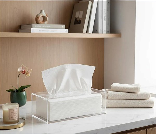 Caixa Dispenser Papel Toalha Interfolha em Acrilico TRANSPARENTE- 9cm Altura