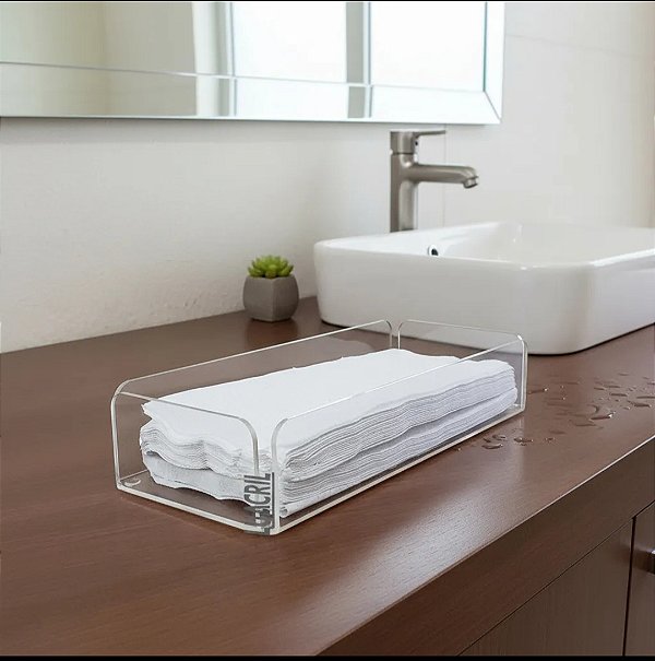 Porta Papel Toalha em Acrílico - Lavabo / Banheiro/ Mesa Transparente