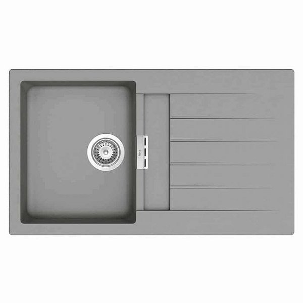 Pia de Sobrepor para Cozinha Reversível em Quarzex® 860x500x200 Oslo com válvula e sifão CINZA - A880120110 - ROCA