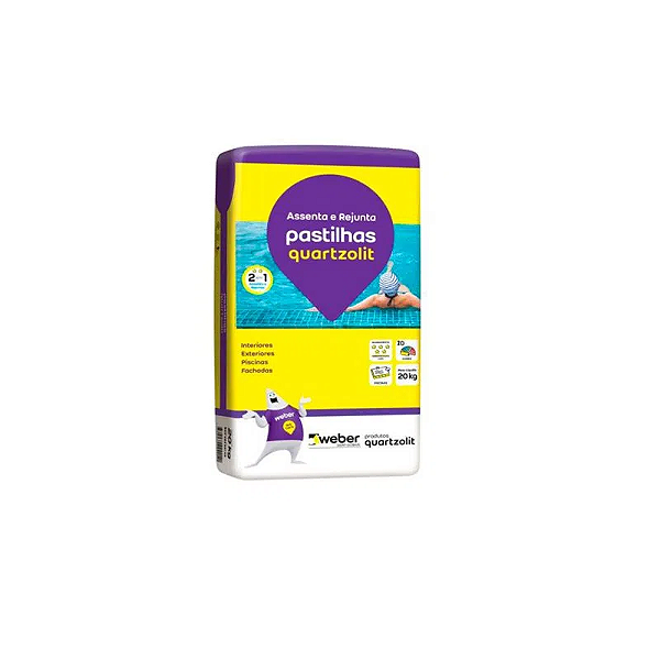 Assenta e Rejunta Pastilhas Piscinas e Fachadas - Quartzolit 20 Kg - Cor: Branco.