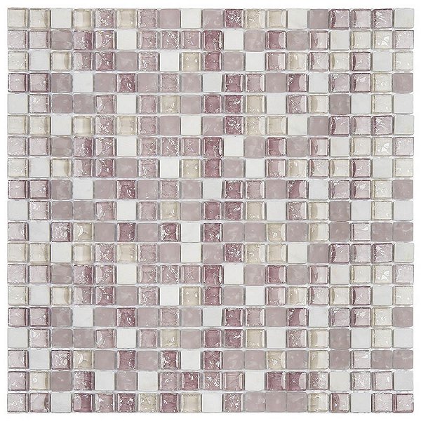 Pastilha GS306 - 30x30cm - Bege, Rosa e Branca - Glass Mosaic