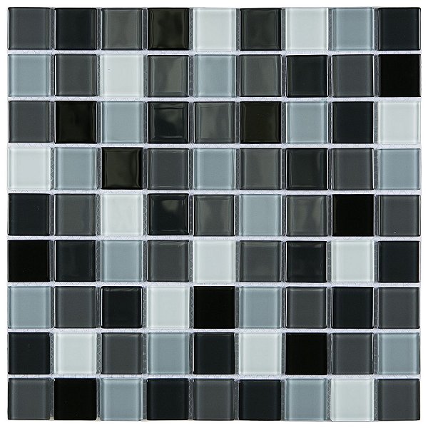 Pastilha de Vidro Cristal - Mix5 - Misc. Preta e Branca - 29,2x29,2 cm
