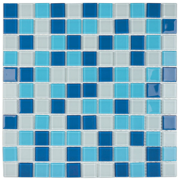 Pastilha de Vidro Cristal - Mix2512 - Misc. Azul/Branco - 30x30 cm - Glass Mosaic