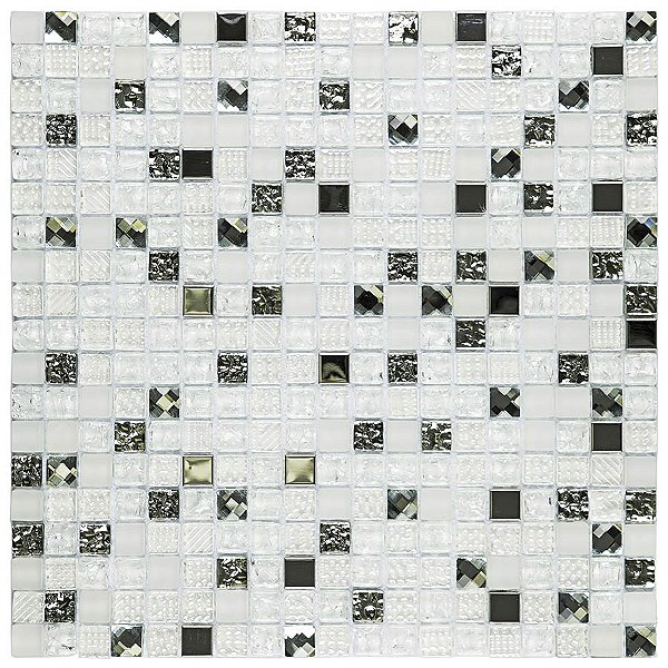 Pastilha de Vidro Diamond - D1011 - Branco - 31x31 cm - Glass Mosaic