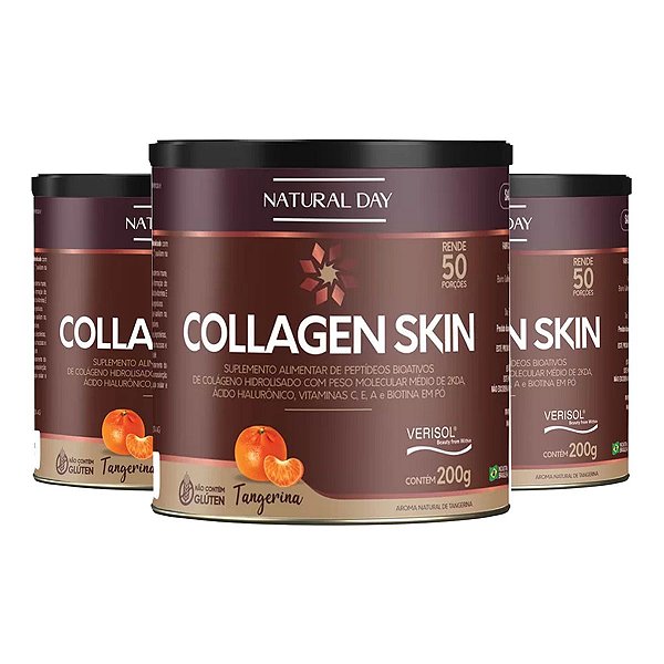 Kit 3 Collagen Skin 200g Tangerina Peptídeo Colágeno Verisol