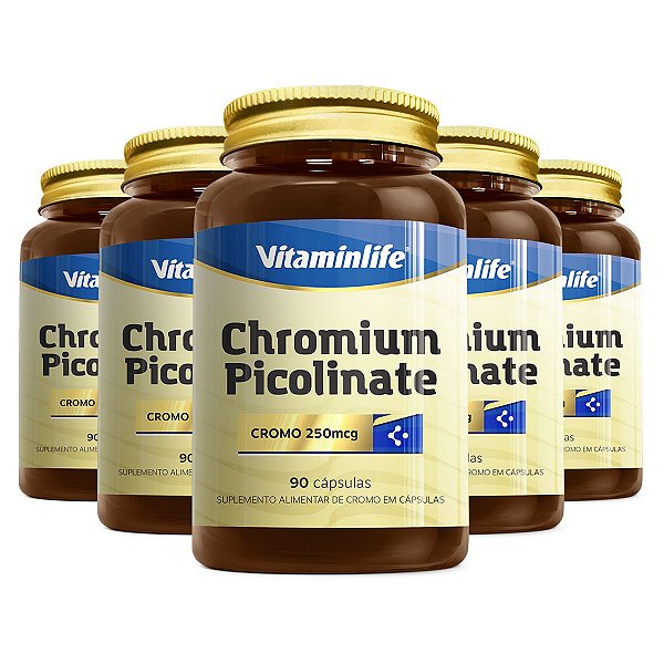 Kit 5 Chromium Picolinate Insulina 250mcg Cromo 90 Un