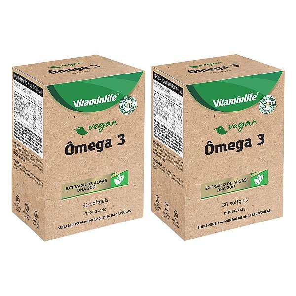 Kit 2 Ômega 3 Vegan 100% Vegetal Extraído de Algas DHA 200mg Vegano 30 Softgels Vitaminlife