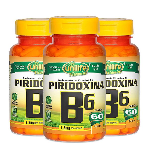 Kit Vitamina B6 Piridoxina 500mg Unilife Suplemento 180 Cáps