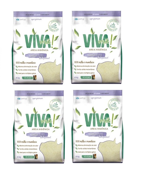 Kit 4 sacos Areia Sanitária Viva Verde para Gatos Limpeza Plena 4kg