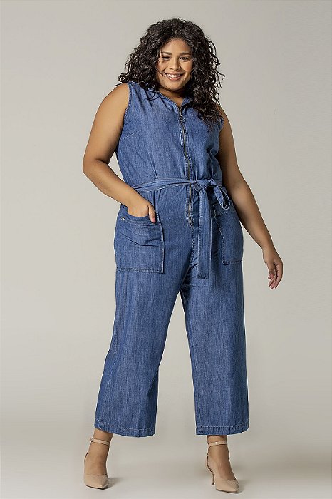 macacao pantacourt jeans plus size