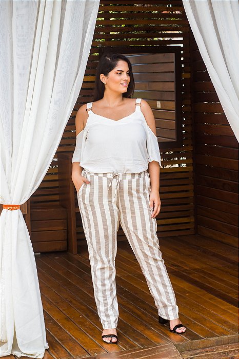 calça listrada plus size