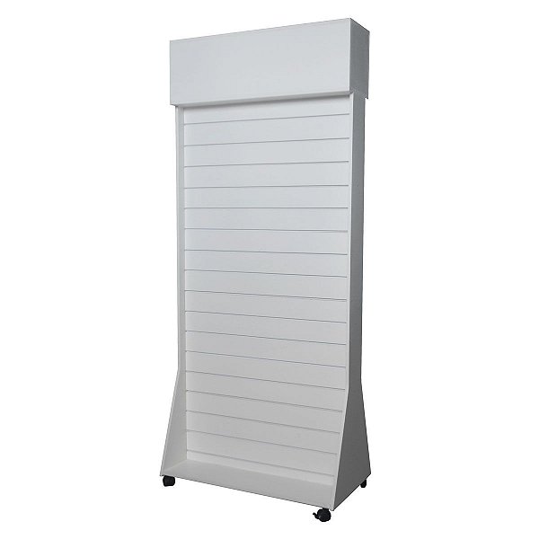 Gôndola expositor loja com 2 faces e testeira para logo ( expõe dos 2 lados) - rodas na base - canaletas de PVC - 2,15 m A x 90 cm L - MFDF18 mm Reforçado