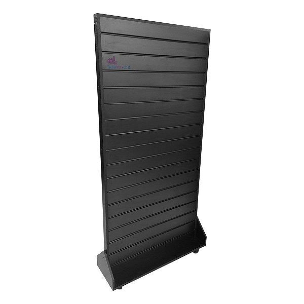 Kit Gôndola expositora loja PRETA c/ 2 Faces e rodas na base +50 ganchos 20 cm preto+ Canaletas de PVC nos trilhos - 1,90M A X 90CM L - Outros tamanhos Whats (11) 94220-9117