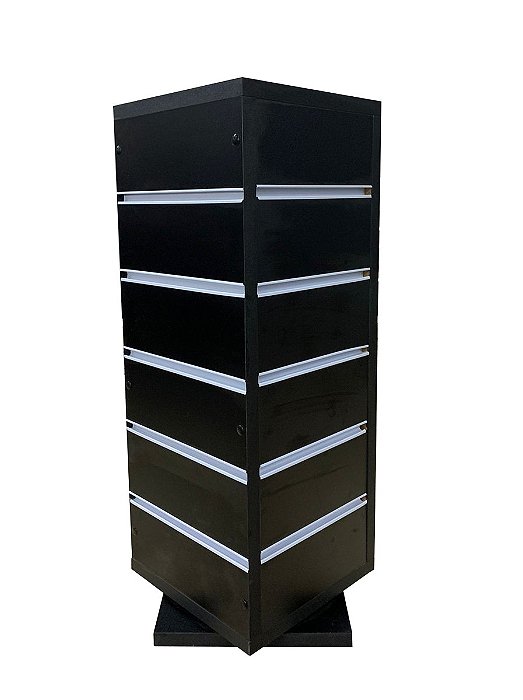 Expositor giratório para balcão loja - Lados de 24cm x 65 cm altura) MDF 18mm preto + 25 ganchos de 15 cm preto- pronta entrega