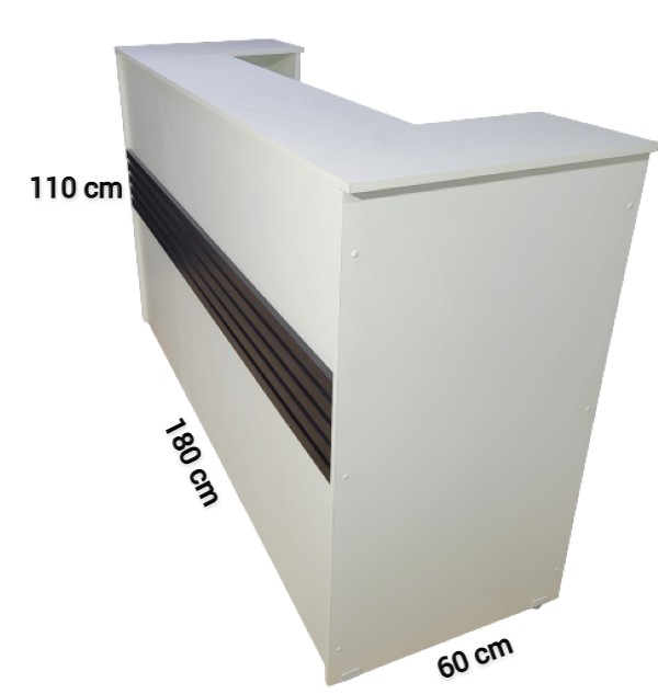 Balcão caixa ou recepção em U com frisos pretos e gaveta - Madeira MDF 15mm Resistente - 8 pés reguláveis - 1,10 m Altura x 1,80 m Largura x 60 cm Profundidade - Fabricamos na medida que precisar - Whats: (11) 97143-1706